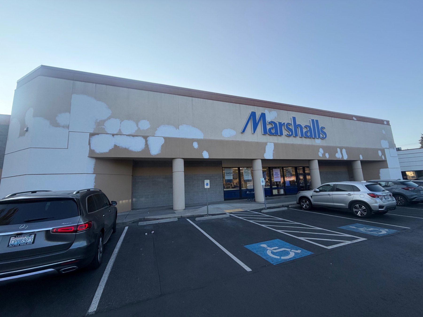 Marshalls storefront before painting