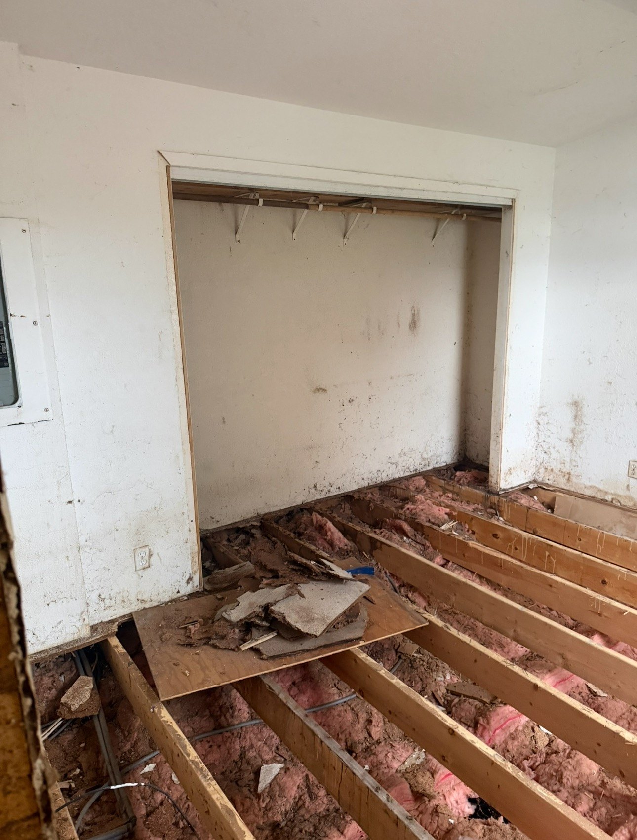 Interior room during demolition and repair